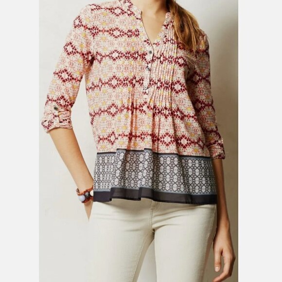 ANTHROPLOGIE HD IN PARS KAVERI HENLEY BLOUSE - EUC - SIZE 0/P (See Measu… - Picture 2 of 11